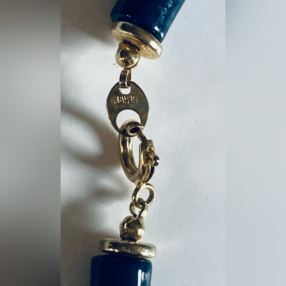 Vintage 2-Sided Japan Necklace Blue Cloisonné-like Design Gold Accents 45cm Long - Picture 6 of 10